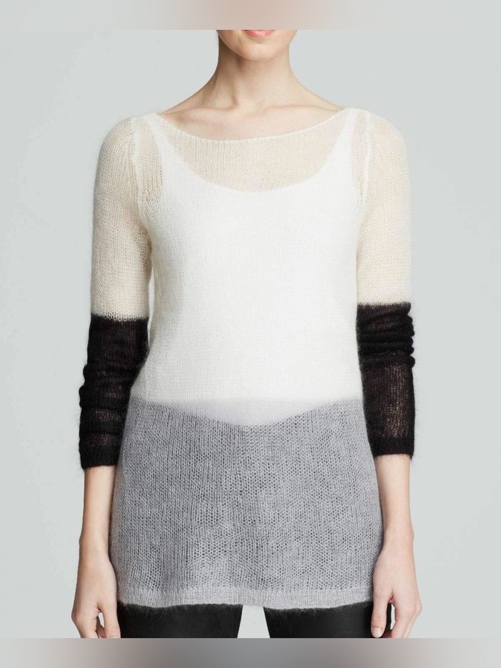 NWT Eileen FISHER PROJECT Womens Sz L Mohair Blend Colorblock Sweater Semi Sheer
